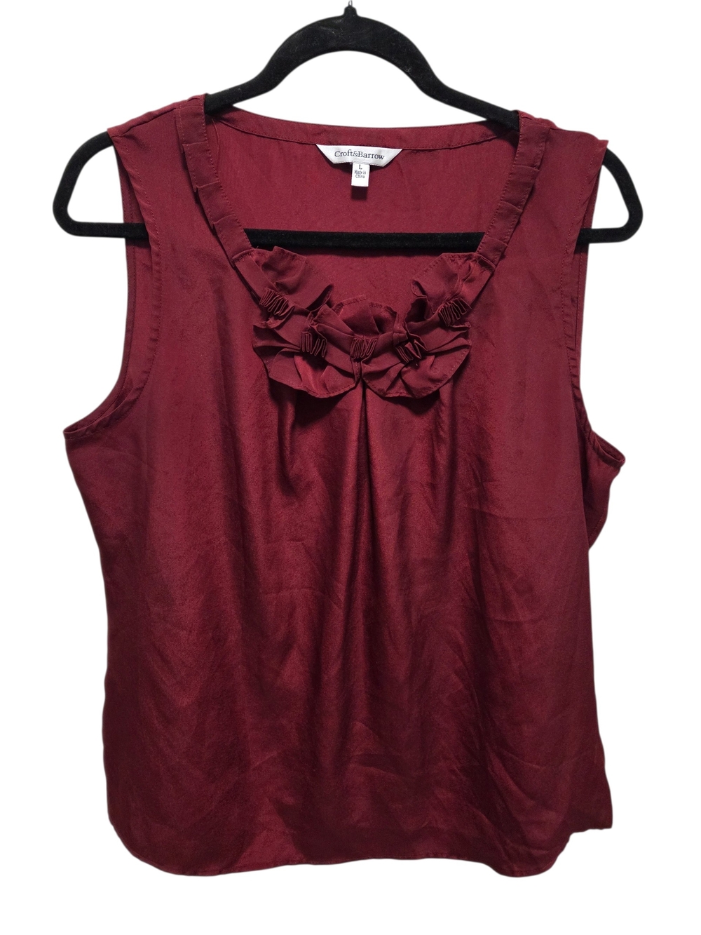 croft & barrow Burgundy Sleeveless Ruffle-Accent Top